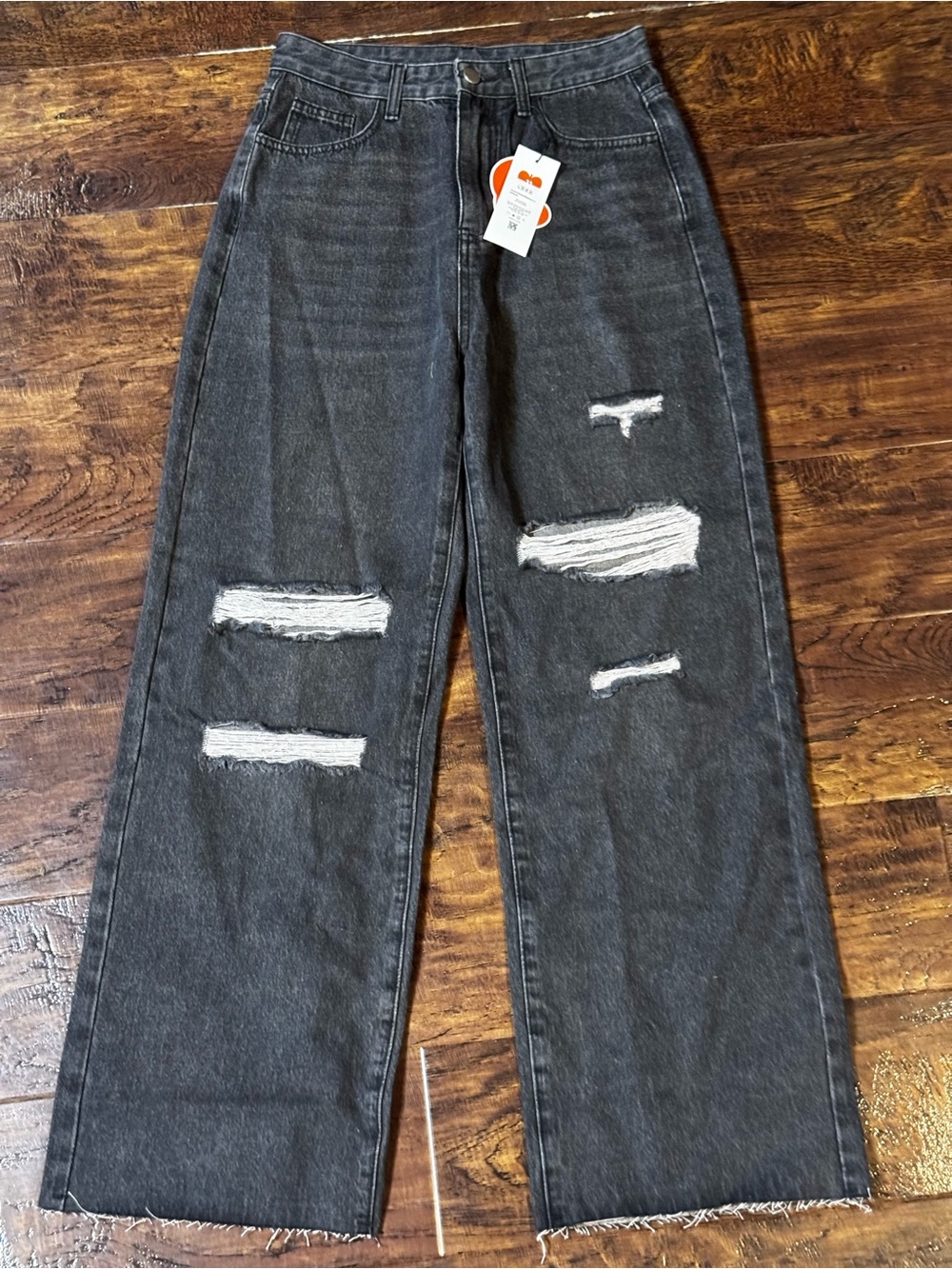 NWT Cider High Waisted Wide Leg Baggy Black Denim Jeans Distressed Rips Sz Small